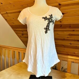 Velvet Stone Y2K Crystalized Leopard Cross Embellished Scoop Neck Top Size S